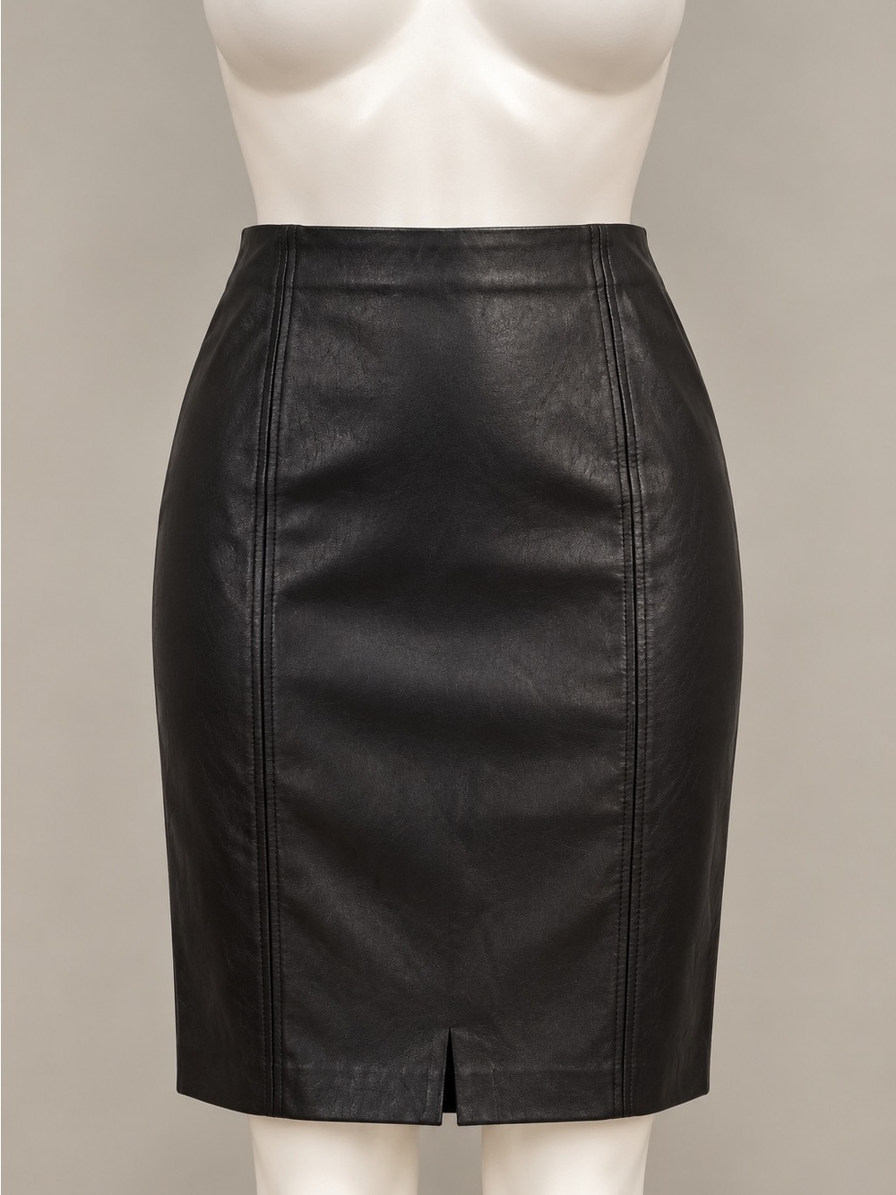 Vince Black Leather High-Waist Pencil Skirt with Front Vent